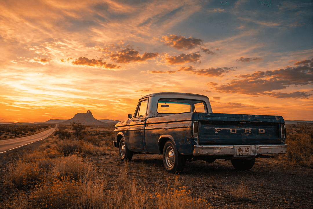 Classic truck in desert light